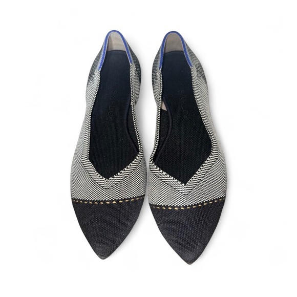 Rothy's The Pointed Flat Shoes Black White Knit Women's W9